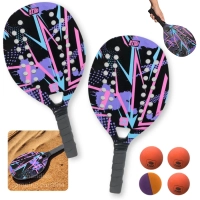 Kit 2 Raquetes para Beach Tennis de Praia em Madeira Lilas + 4 Bolinhas de Borracha