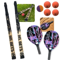 Kit 2 Raquetes para Beach Tennis Lilas + Jogo Tacobol Tacos de Bets em Madeira + 5 Bolinhas