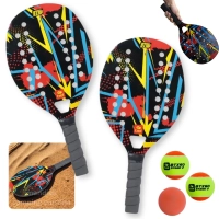 Kit 2 Raquetes para Beach Tennis de Praia em Madeira Red + Bolinha Borracha + 2 Bolinhas Beach Tennis
