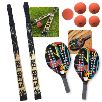Kit 2 Raquetes para Beach Tennis Red + Jogo Tacobol Tacos de Bets em Madeira + 5 Bolinhas