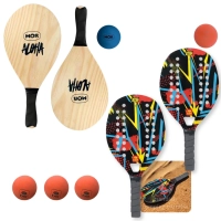 Kit 2 Raquetes para Beach Tennis Red + Jogo Frescobol em Madeira Aloha + 5 Bolinhas