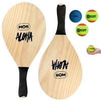 Kit Jogo Frescobol em Madeira Aloha + Bolinha Borracha + 2 Bolinhas Beach Tennis