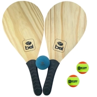 Kit Jogo Frescobol em Madeira Bel + Bolinha Borracha + 2 Bolinhas Beach Tennis