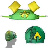 Kit Colete Infantil + Touca de Natao Personagem Aquaman Liga da Justia para Praia