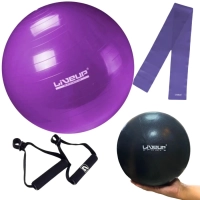 Kit Pilates Bola Sua 55 Cm + Faixa Elastica Media + Overball 25cm Preta + Par de Pegador