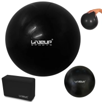 Kit Bola Suia 65 Cm Tipo Melo + Bloco de Apoio + Mini Bola Overball 25 Cm Preta Exerccio Pilates