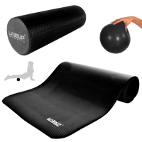 Kit Colchonete 1,80 M + Rolo Eva Texturizado 45 Cm + Overball 25 Cm Preta Ginstica e Pilates