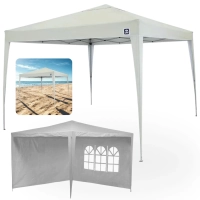 Kit Tenda Articulada Sanfonada Bege 3x3m Gazebo Dobravel + 2 Paredes Laterais Brancas