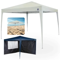 Kit Tenda Articulada Sanfonada Bege 3x3m Gazebo Dobravel + 2 Paredes Laterais na Cor Azul