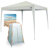 Kit Tenda Articulada Sanfonada Bege 3x3m Gazebo Dobravel + Barraca Banheiro Portatil Pampa Nautika