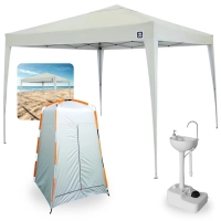 Kit Tenda Articulada Sanfonada Bege 3x3m + Barraca Trocador Portatil + Lavatorio Pia Portatil