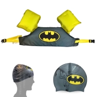 Kit Colete Infantil + Touca de Natao Personagem Batman Liga da Justia para Praia