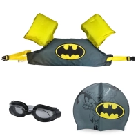 Kit Colete Infantil + Touca e culos de Natao Personagem Batman Liga da Justia para Praia