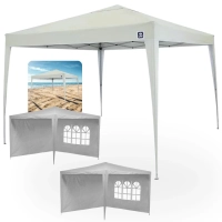 Kit Tenda Articulada Sanfonada Bege 3x3m Gazebo Dobravel + 4 Paredes Laterais Brancas