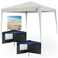 Kit Tenda Articulada Sanfonada Bege 3x3m Gazebo Dobravel + 4 Paredes Laterais na Cor Azul