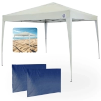 Kit Tenda Articulada Sanfonada Bege 3x3m Gazebo Dobravel + 2 Paredes Laterais Fantasy na Cor Azul