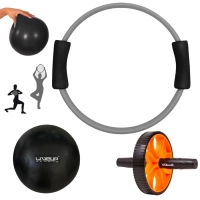 Kit Arco Anel Flexvel + Overball 25 Cm Preta + Roda Abdominal para Pilates Exerccios Treino