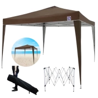 Kit Tenda Articulada Sanfonada Marrom 3x3m Gazebo Dobravel + Bolsa para Transporte com Rodas