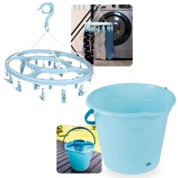 Kit Balde 12 Litros com Suporte Espremedor Removvel + Mini Varal para Roupas Intimas Coloridos