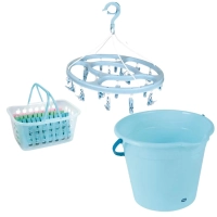 Kit Balde 12 L com Espremedor Removvel + Mini Varal Colorido + Pequena Cesta + 60 Prendedores de Roupa