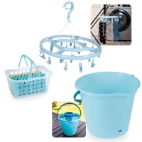 Kit Balde 12 L com Espremedor Removvel + Mini Varal Colorido + Pequena Cesta + 60 Prendedores de Roupa