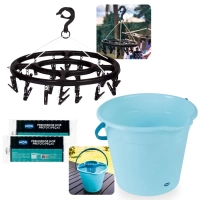 Kit Balde 12 Lts com Espremedor Removvel + Mini Varal de Roupas Intimas + 48 Prendedores Pretos