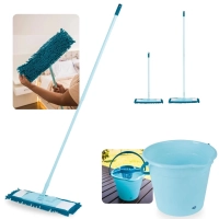Kit Balde 12 Litros com Espremedor Removvel para Panos + Esfrego Mgico Mop Limpeza Pratica Retrtil
