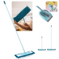 Kit Esfrego Mgico Mop Limpeza Pratica Retrtil Microfibra + Pazinha Pa de Lixo com Escova para Limpeza
