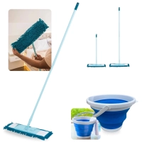 Kit Esfrego Mgico Mop Limpeza Pratica Retrtil + Balde Retrtil Dobrvel 10 Litros