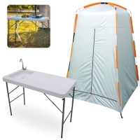 Kit Pia Lavatorio Porttil Mesa Dobravel Sink + Barraca Banheiro Portatil Trocador Pampa Ntk Camping