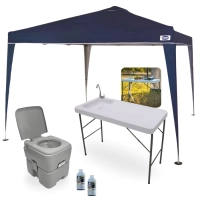 Kit Tenda Articulada 3x3m X-flex Azul + Pia Porttil Mesa Dobravel Sink + Porta Potti 20l + 2 Eco Bac Bus 250ml (cada)