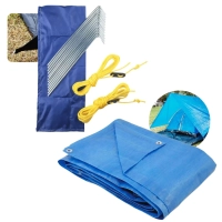 Conjunto Estacas Espeques para Barraca e Tenda Camping + Lona Multiuso com Ilhs 4 X 4 M Polietileno Azul