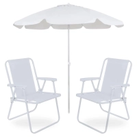 Kit 2 Cadeiras de Praia Brancas + Guarda Sol Branco de 2 Metros em Bagum para Casa, Jardim, Parque