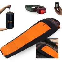 Kit Saco de Dormir Xtreme Sarcfago -5c  +15c + Lanterna de Cabea Mistik Azteq Luz Vermelha Camping Pesca