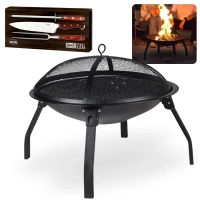 Kit Churrasco com Faca de Corte Garfo e Afiador Mor + Churrasqueira Fogueira Brasa Porttil em Ao a Carvo