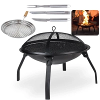 Kit Churrasco 3 Peas Inox Faca Garfo e Pegador + Frigideira para Grelhar + Churrasqueira Fogueira Brasa Porttil