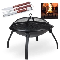 Kit Churrasco Fork com Faca, Pegador e Garfo Ntk + Churrasqueira Fogueira Brasa Porttil em Ao a Carvo