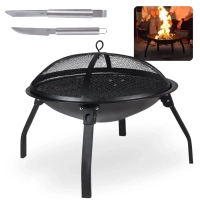 Kit Churrasco 2 Peas Faca e Pegador em Inox Mor + Churrasqueira Fogueira Brasa Porttil em Ao a Carvo