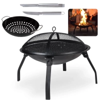 Kit Churrasco 2 Peas Inox Faca e Pegador + Frigideira para Grelhar + Churrasqueira Fogueira Brasa