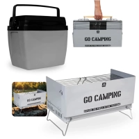 Kit Caixa Termica Cinza 34 Litros Mor + Churrasqueira Porttil To Go com Ala Vira Maleta Camping e Pesca