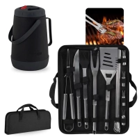 Kit para Churrasco 16 Peas em Inox Premium com Estojo + Jarra Garrafa Trmica 2,5 Litros com Bico Flip