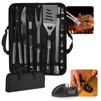Kit para Churrasco 16 Peas em Inox Premium com Estojo + Afiador de Faca Pequeno Encaixe para Polir e Afiar