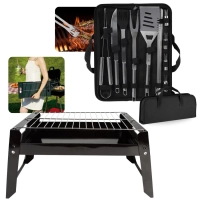 Kit para Churrasco 16 Peas em Inox Premium com Estojo + Churrasqueira Porttil Churras To Go Mor