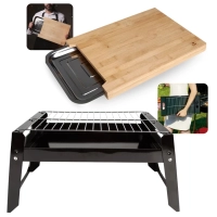 Kit Churrasqueira Porttil Churras To Go Mor + Tbua de Carne Corte 40cm Bambu e Gaveta Inox