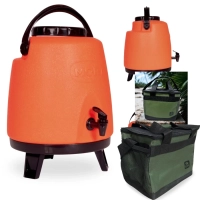 Kit Botijo Garrafa Trmica Grande 6l com Torneira Laranja + Bolsa Termica Aruba 13,5l Praia Camping e Viagens