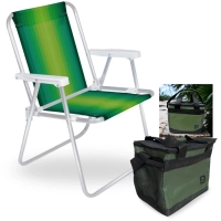 Kit Cadeira de Praia Alta Dobravel em Aluminio Colorida + Bolsa Termica Aruba 13,5l Parque Pesca