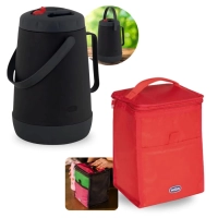 Kit Garrafa Termica 2,5l com Bico Flip Preta Mor + Bolsa Termica 5l Compacta Camping Pesca e Passeios