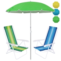Kit 2 Cadeiras de Praia 4 Pos em Ao + Guarda Sol Al-mare Neon 1,60m em Aluminio Colorido