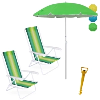 Kit 2 Cadeiras de Praia 4 Pos em Ao + Guarda Sol 1,60m Colorido + Saca Areia Amarelo