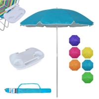 Kit Guarda Sol Al-mare Neon 1,60m Aluminio Fps 60 Colorido + Mesa Porta Copos Portatil Branca Praia e Piscina